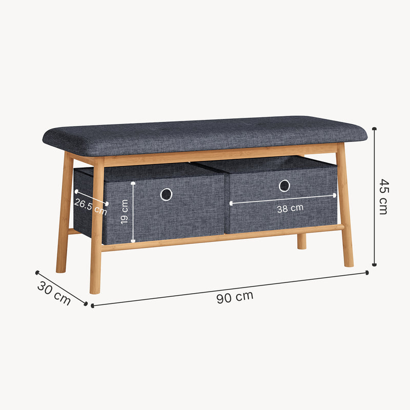 Maatschets Zitbank Vad met 2 opbergdozen 90x30x45 cm Natuur/Grijs [en.casa]