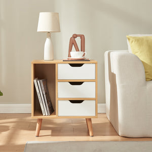 Nachtkastje Bordkak 55x48x30 cm eikenkleurig en wit [en.casa]