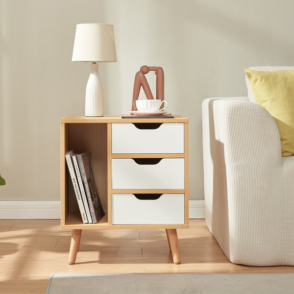 Nachtkastje Bordkak 55x48x30 cm eikenkleurig en wit [en.casa]