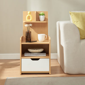 Nachtkastje Bordkak met opbergrek 75x35x30 cm eikenkleurig en wit [en.casa]