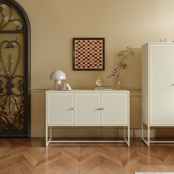 Dressoir Viitasaari commode met 3 deuren 120x40x80 cm crèmewit [en.casa]