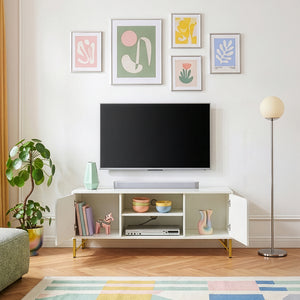 Tv-meubel Reyri 120x39x52 cm wit en goudkleurig [en.casa]