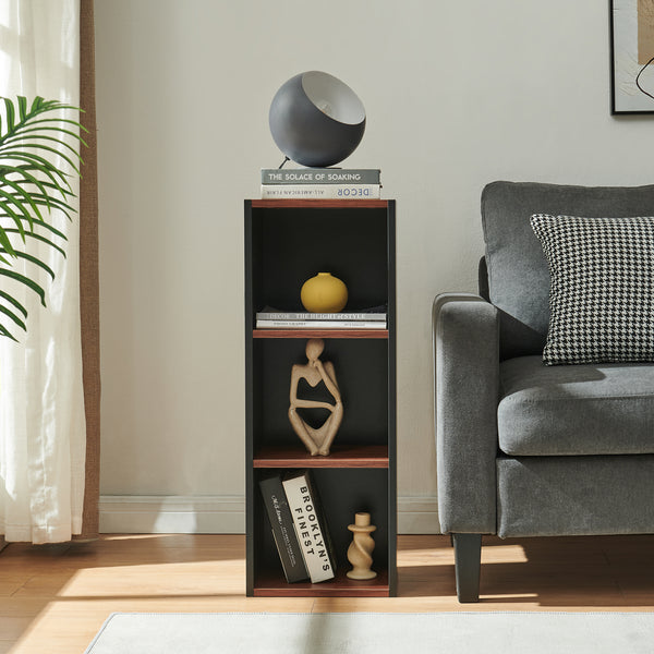 Boekenkast 'Trond' met 3 open vakken 80 x 30 x 23 cm Zwart/walnootlook