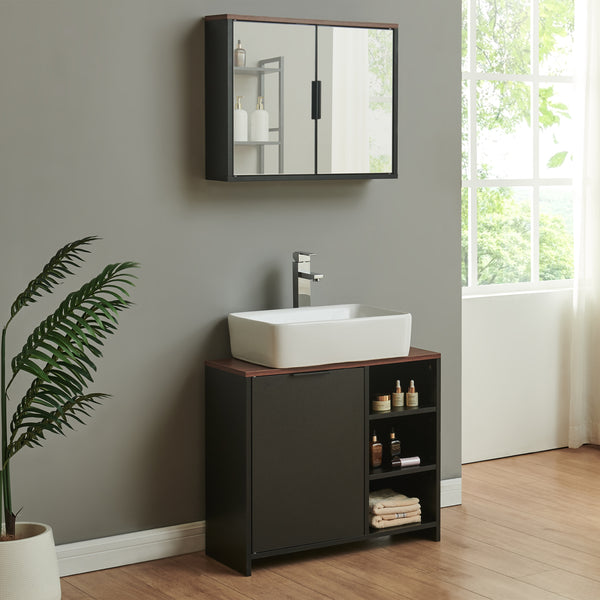 Spiegelkast Trond 50x60x15 cm Zwart/Walnootlook [en.casa]