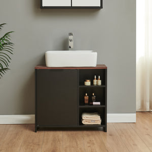 Wastafelonderkast Trond 60x66x30 cm Zwart/Walnootlook [en.casa]