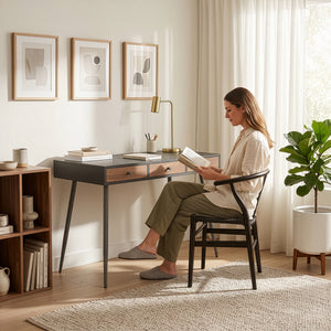 Bureau Tumba 115x48x76 cm Zwart/Walnootlook [en.casa]