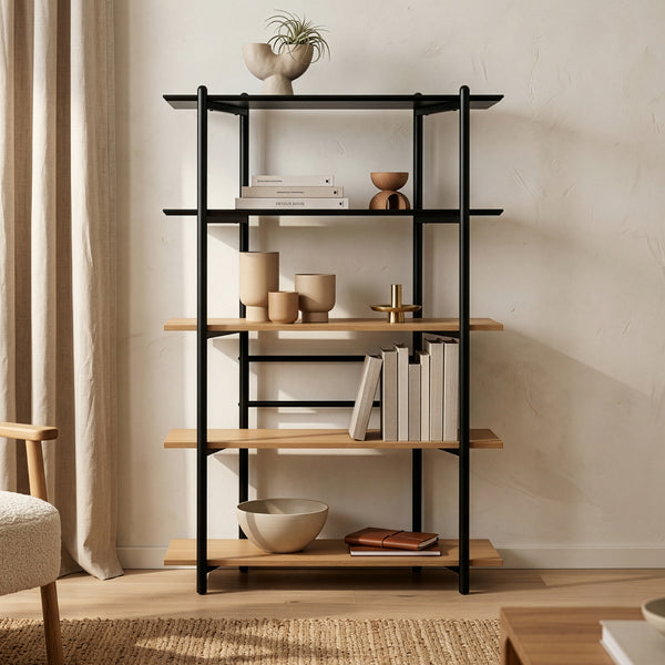 Boekenkast Kappespoo 124x80x35 cm Zwart/Eikenlook [en.casa]