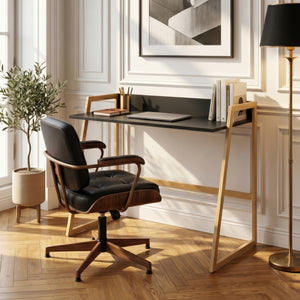 Bureau Kuomi 84x73x47 cm Beige/Donkergrijs [en.casa]
