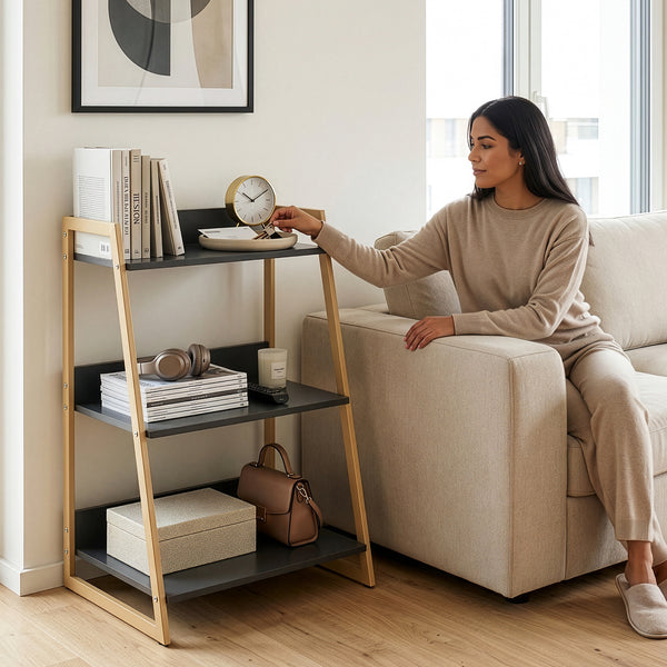 Stellingkast Kuomi 84x53x47 cm Beige/Donkergrijs [en.casa]