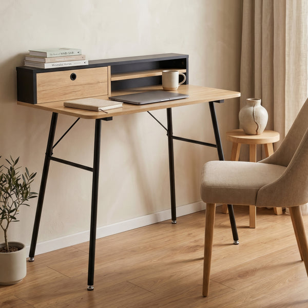Bureau Var 93x90x50 cm Zwart/Eikenlook [en.casa]