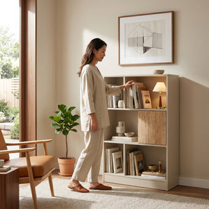 Boekenkast Karena 112x70x30 cm Crèmewit/Eikenlook [en.casa]