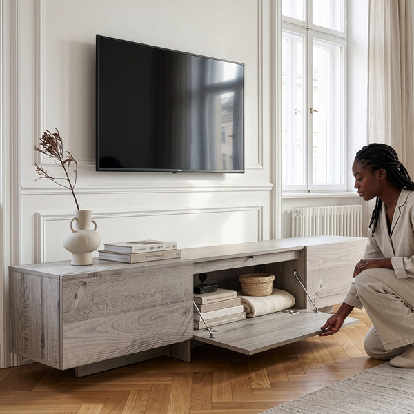 Tv-kast Kapipimso met 3 kleppen 194x31x37 cm eikenlook, grijs [en.casa]