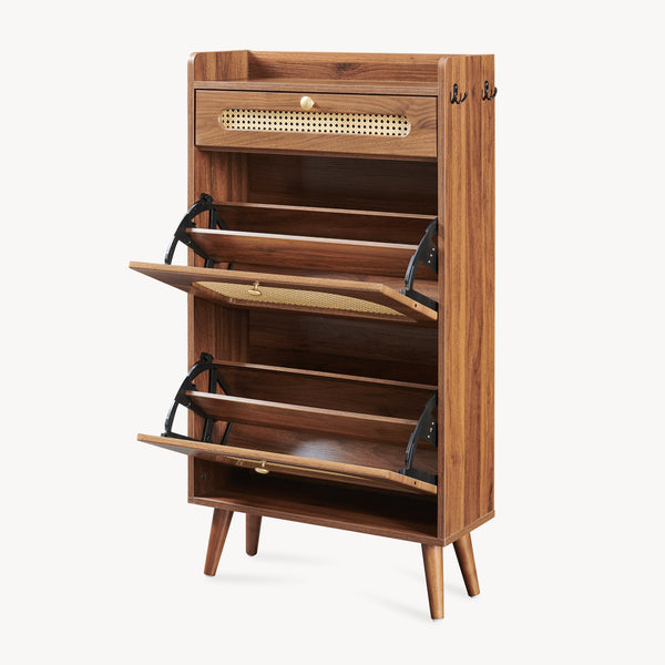 Schoenenrek Virievarnu 111x60x24 cm Notenhoutlook [en.casa]