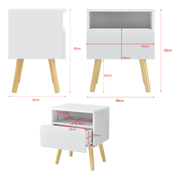 Nachtkastje Dargaville met lade 50x40x34 cm wit en hout