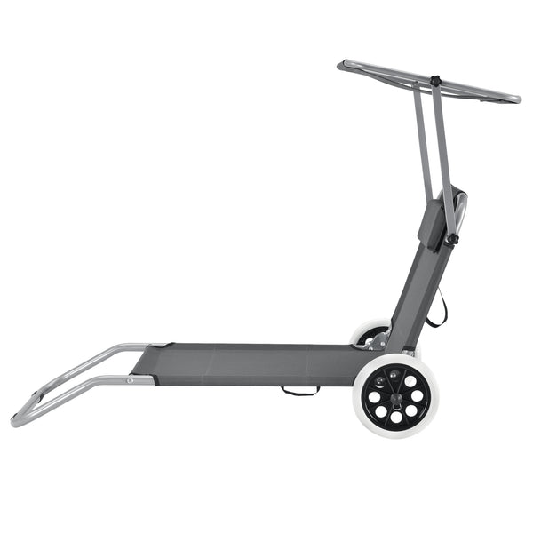 Inklapbare ligbed met luifel en wielen set van 2 donkergrijs