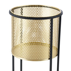 Bloempot op standaard Malmedy set van 2 zwart en goud