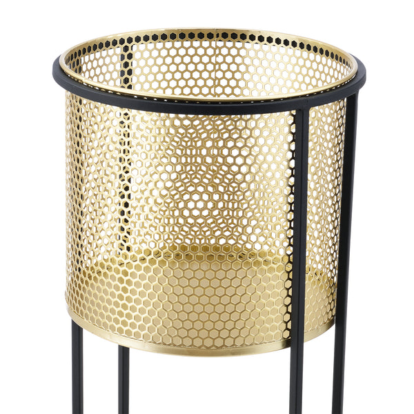 Bloempot op standaard Malmedy set van 2 zwart en goud