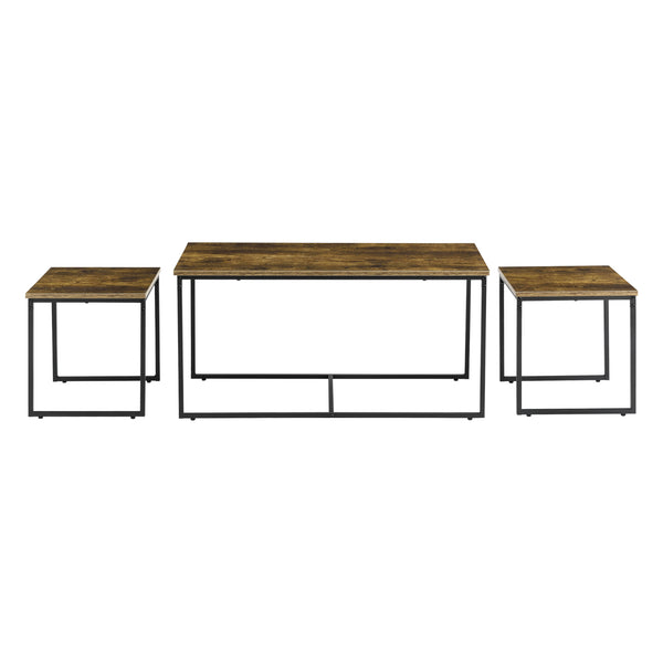 [en.casa] Salontafel Haparanda set van 3 zwart en houtkleurig