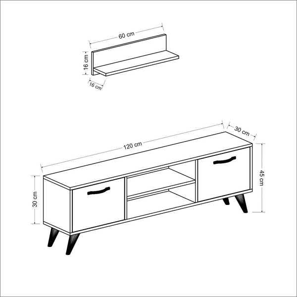 [en.casa] TV meubel met plank Haderslev 120x30x45 cm walnootkleurig en antraciet