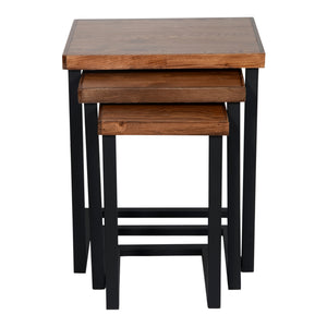 [en.casa] Bijzettafel set van 3 Rørvig zwart en houtkleurig
