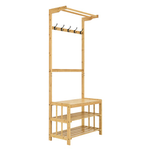 [en.casa] Schoenenrek Tornio met kapstok bamboe 168x70x35 cm