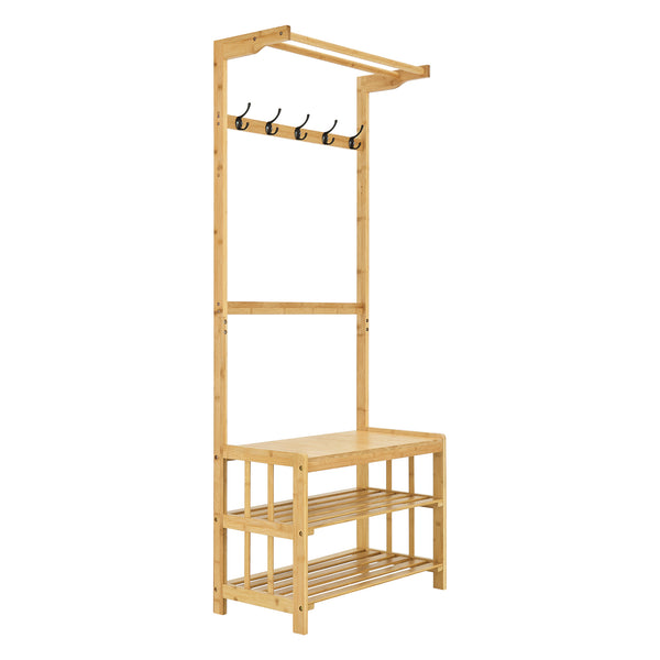 [en.casa] Schoenenrek Tornio met kapstok bamboe 168x70x35 cm