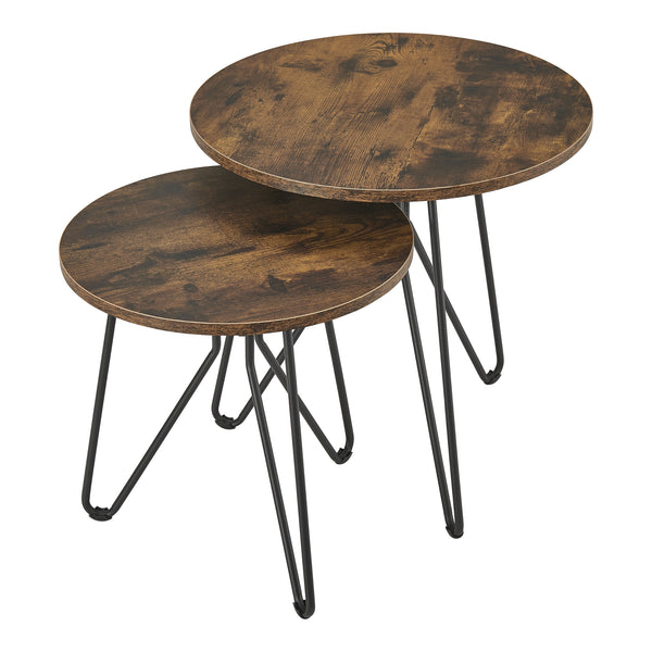 [en.casa] Salontafel set van 2 Väsby rond houtkleurig donker en zwart