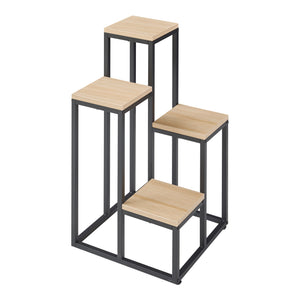 [en.casa] Plantenstandaard Ameland 67x34x34 cm zwart en houtkleurig