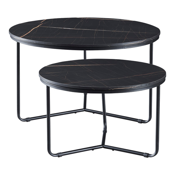 [en.casa] Salontafel Poxdorf set van 2 rond marmer zwart en zwart