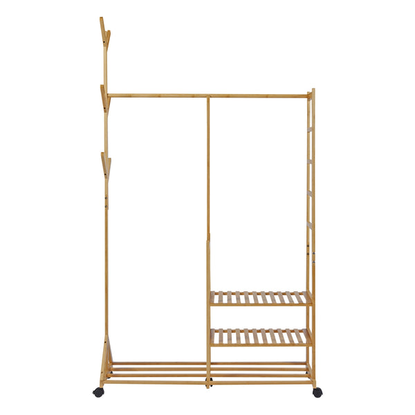 [en.casa] Bamboe kledingrek Ikaalinen op wielen 176x100x38 cm houtkleurig