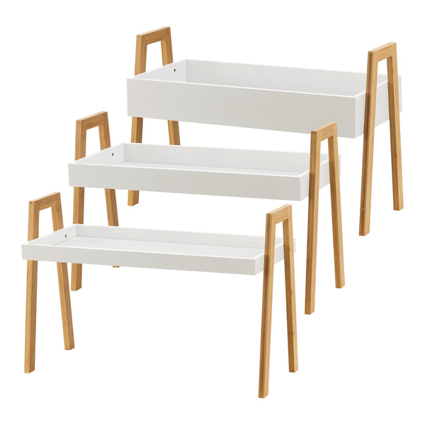 [en.casa] Plantenstandaard Hitra 3-delig bamboe wit en houtkleurig