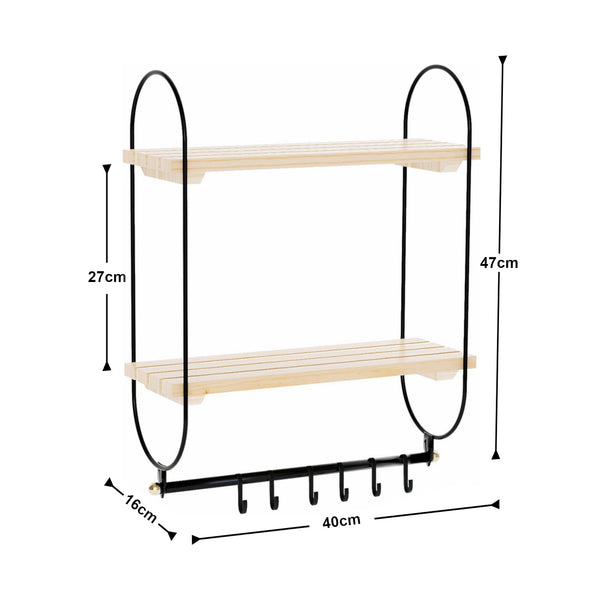 [en.casa] Wandrek Pielavesi met 2 planken 47x40x16 cm zwart en naturel