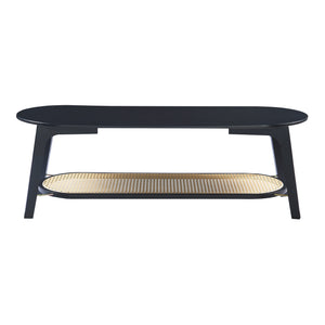 Salontafel Taivalkoski 120x43x40 cm met plank zwart en rotan look [en.casa]