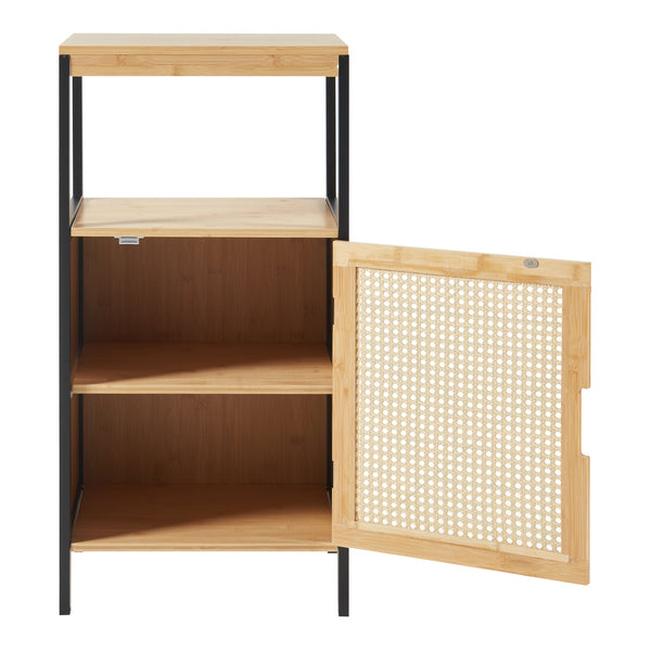 Badkamerkast Tervola 80x40x35 cm zwart naturel rotan look [en.casa]