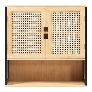 Badkamerkast Tervola zwevend 60x60x20 cm zwart naturel en rotan look [en.casa]