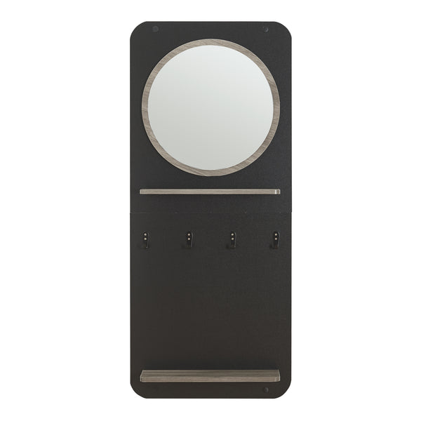 Wandkapstok Helsinge met spiegel en planken 140x59,5x16 cm zwart en houtkleurig [en.casa]