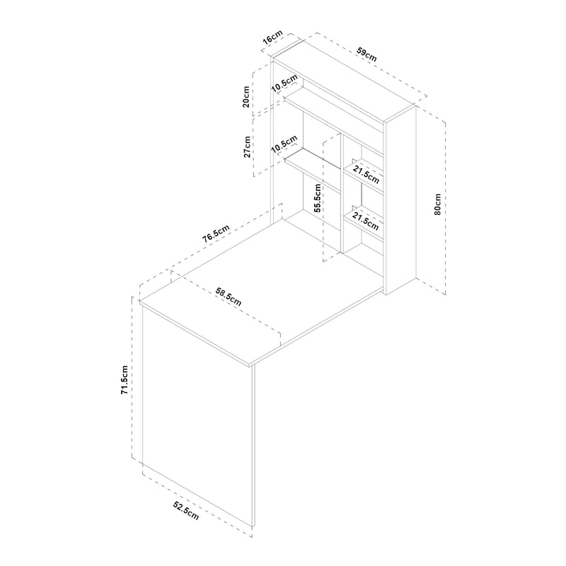 Maatschets Klaptafel Greve voor wandmontage 80x62x16 cm wit en houtkleurig [en.casa]
