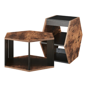 Salontafel Molde set van 2 zwart en walnootkleurig [en.casa]