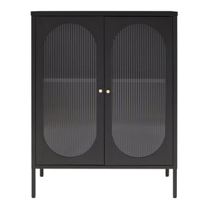 Dressoir Karlskrona metaal met geribbeld glas zwart 101x80x40 cm [en.casa]