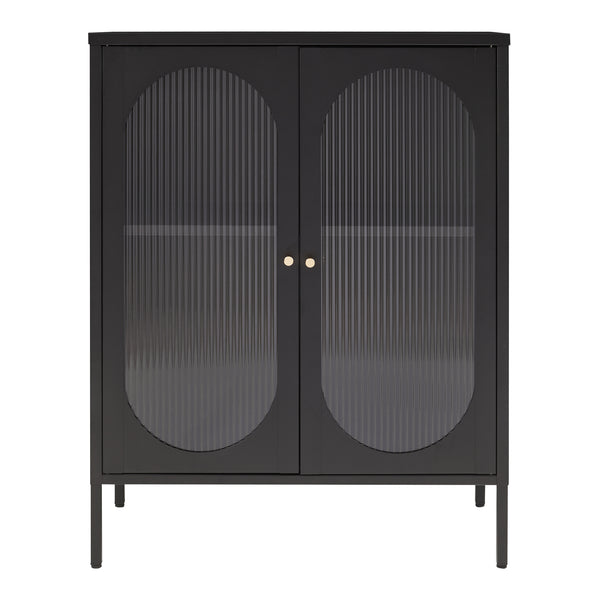 Dressoir Karlskrona metaal met geribbeld glas zwart 101x80x40 cm [en.casa]