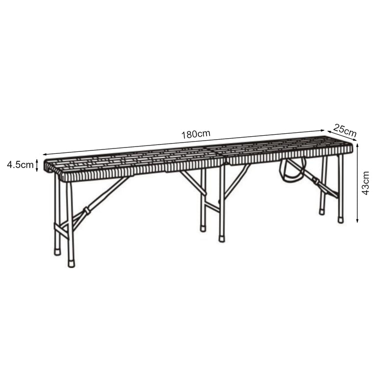 Maatschets Tuinbank Mark set van 2 opvouwbaar 180x25x43 cm rotan look zwart [en.casa]