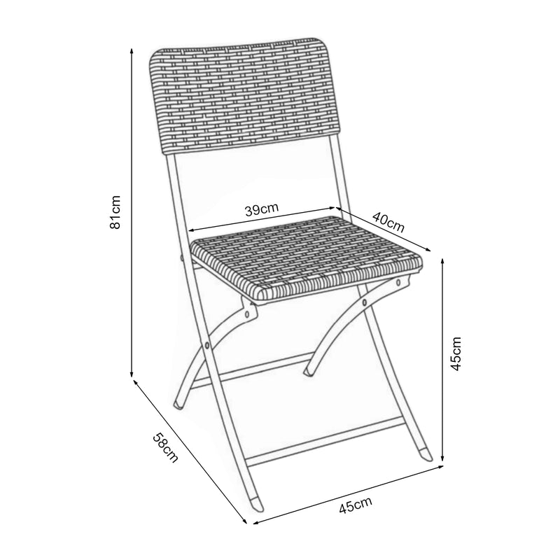 Maatschets Klapstoel Mark set van 2 tuinstoelen 81x45x58 cm rotan look zwart [en.casa]