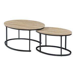 Salontafel Niederlande ovaal set van 2 zwart en eikenkleurig [en.casa]