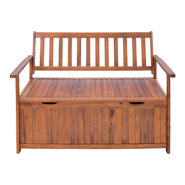 Tuinbank Avezzano tweezitsbank met opbergvak 130x60x88 cm houtkleurig FSC®-gecertificeerd [en.casa]