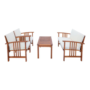 Tuinset Brissogne 4-delig houtkleurig en beige FSC®-gecertificeerd [en.casa]