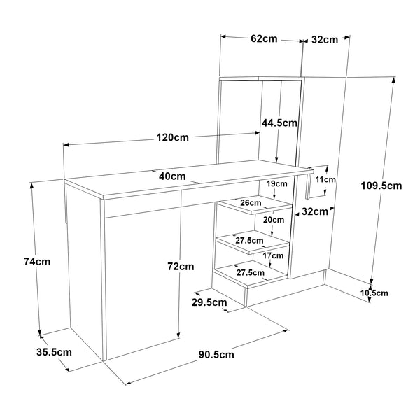 Bureau Varhalo 120x152,5x40 cm eikenkleurig en antraciet [en.casa]