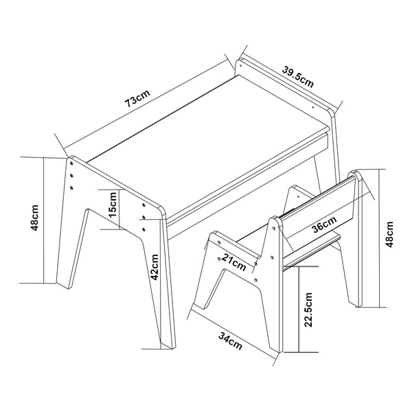 Kindertafel met kinderstoel Skinnskatteberg naturel en wit [en.casa]
