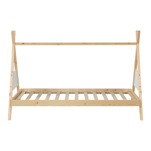 Kinderbed Siikajoki Tipi hoog uitvoering met matras 90x200 cm naturel en wit [en.casa]