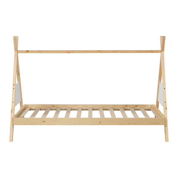 Kinderbed Siikajoki Tipi hoog uitvoering met matras 90x200 cm naturel en wit [en.casa]