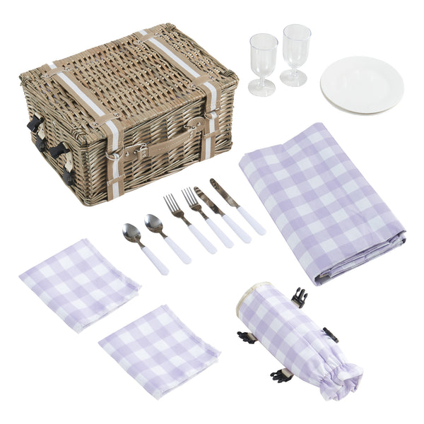 Picknickmand Bisceglie 2-persoons picknickset naturel paars en wit casa.pro